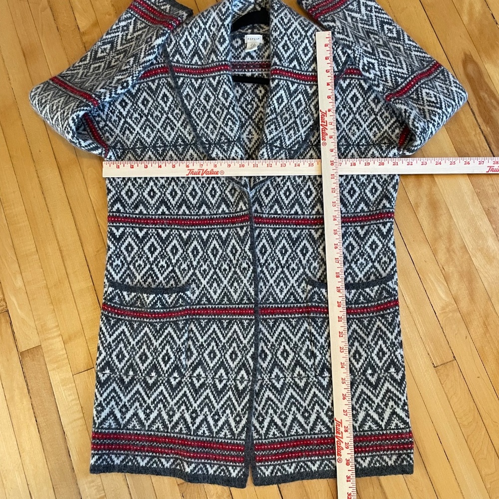 ASPEN Fair Isle Nordic Scandi Duster Sweater Cardigan Shawl Collar Pockets - Picture 9 of 11